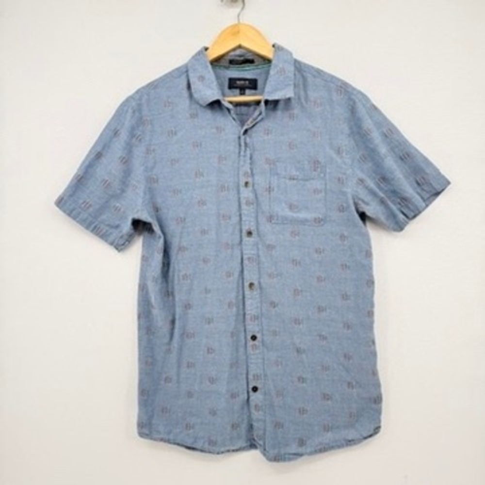 Roark Button Up Shirt Mens Large Blue Short Sleeve Boho Coastal Surf Southwest